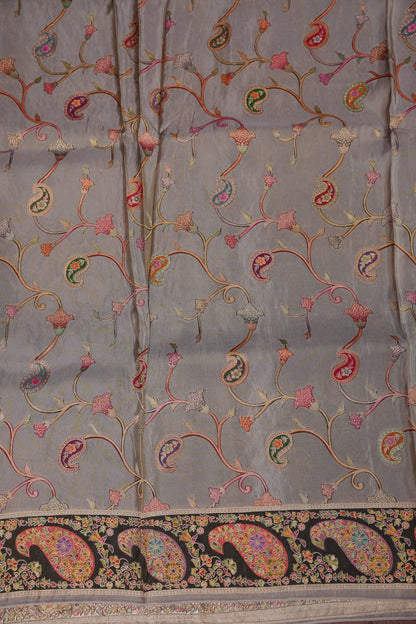 Kashmiri Pashmina Mellow Tissue Saree - Soft Grey