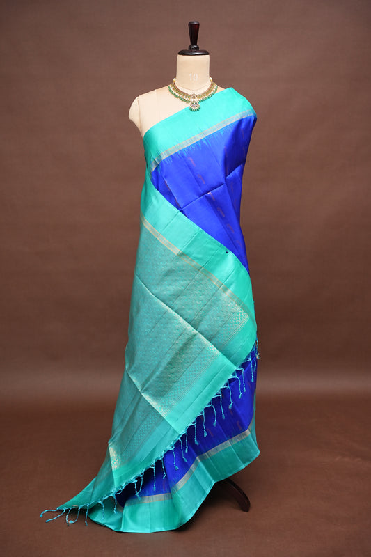 Pure Soft Silk Saree - Royal Blue & Aqua Green
