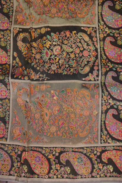 Kashmiri Pashmina Mellow Tissue Saree - Soft Grey
