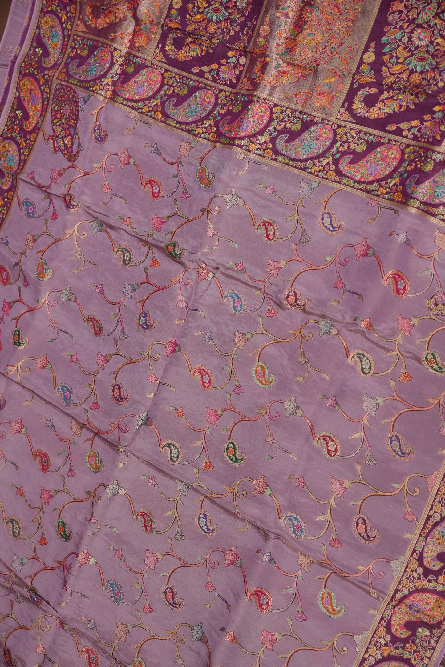 Kashmiri Pashmina Mellow Tissue Saree - Dusty Lavender / Lilac Tone.