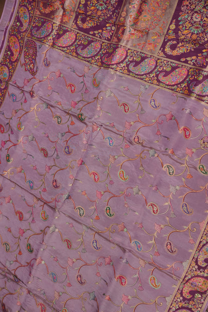 Kashmiri Pashmina Mellow Tissue Saree - Dusty Lavender / Lilac Tone.