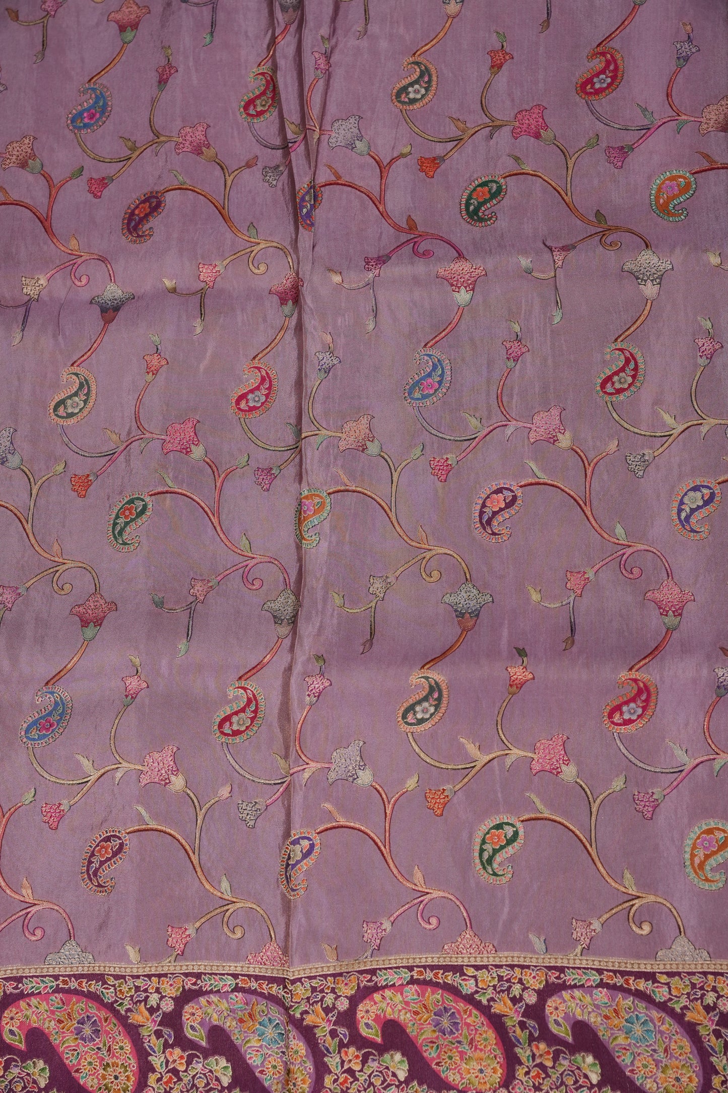 Kashmiri Pashmina Mellow Tissue Saree - Dusty Lavender / Lilac Tone.