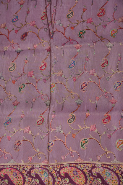 Kashmiri Pashmina Mellow Tissue Saree - Dusty Lavender / Lilac Tone.