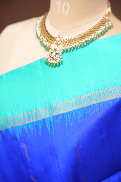 Pure Soft Silk Saree - Royal Blue & Aqua Green
