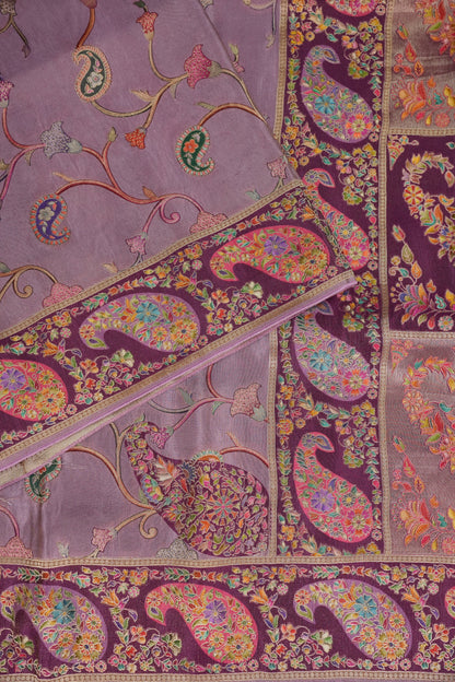 Kashmiri Pashmina Mellow Tissue Saree - Dusty Lavender / Lilac Tone.