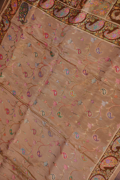 Kashmiri Pashmina Mellow Tissue Saree - Antique Gold Beige