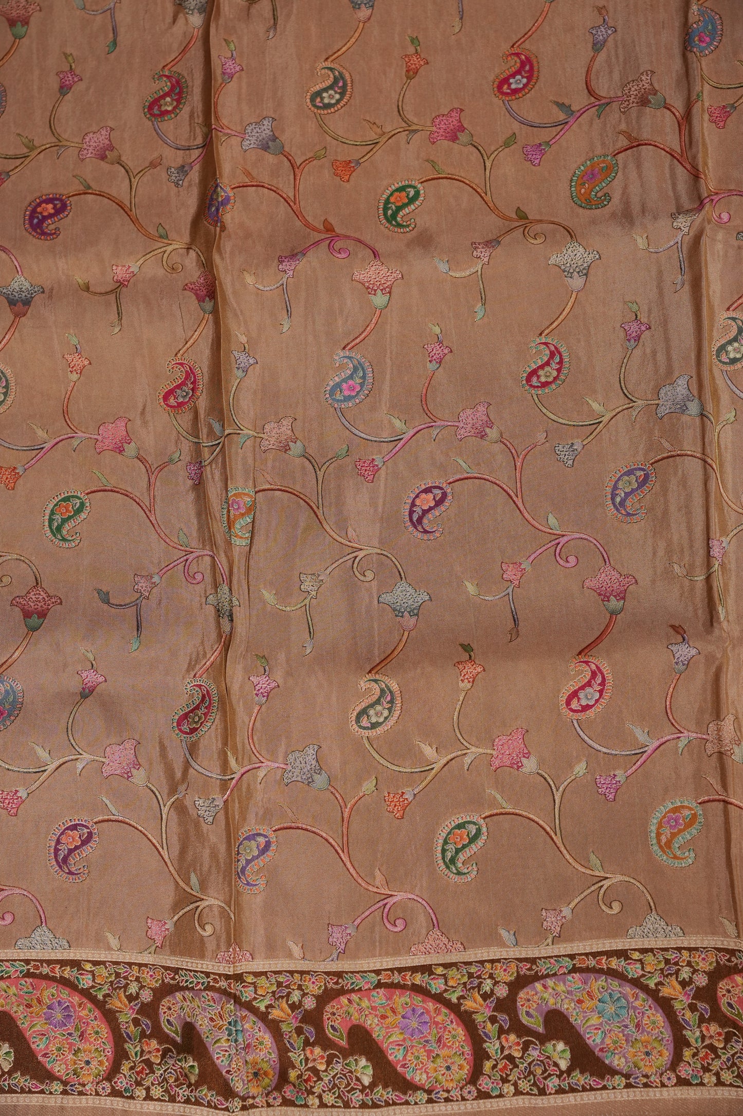 Kashmiri Pashmina Mellow Tissue Saree - Antique Gold Beige