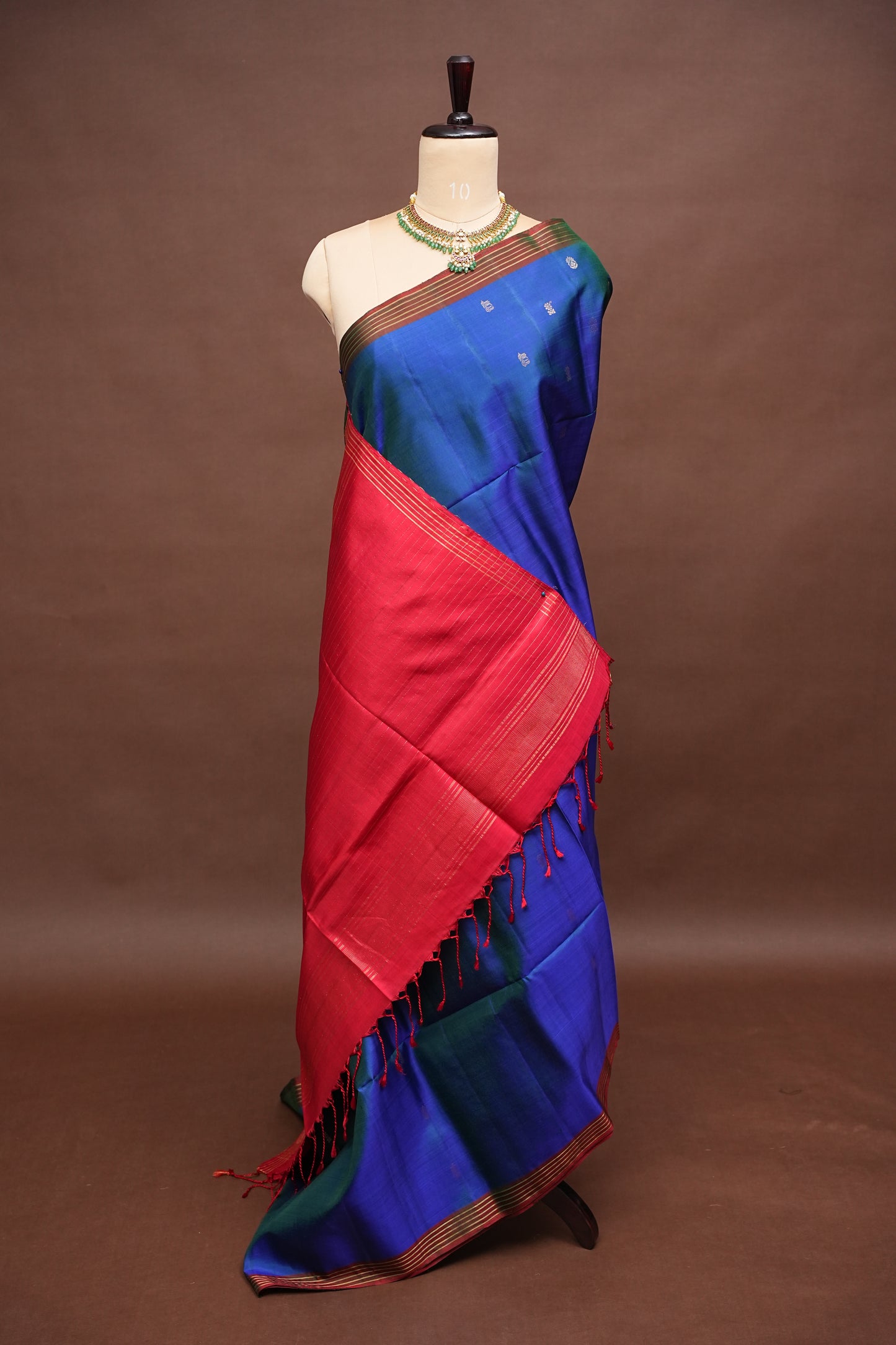 Pure Soft Silk Saree - Royal Blue & Red