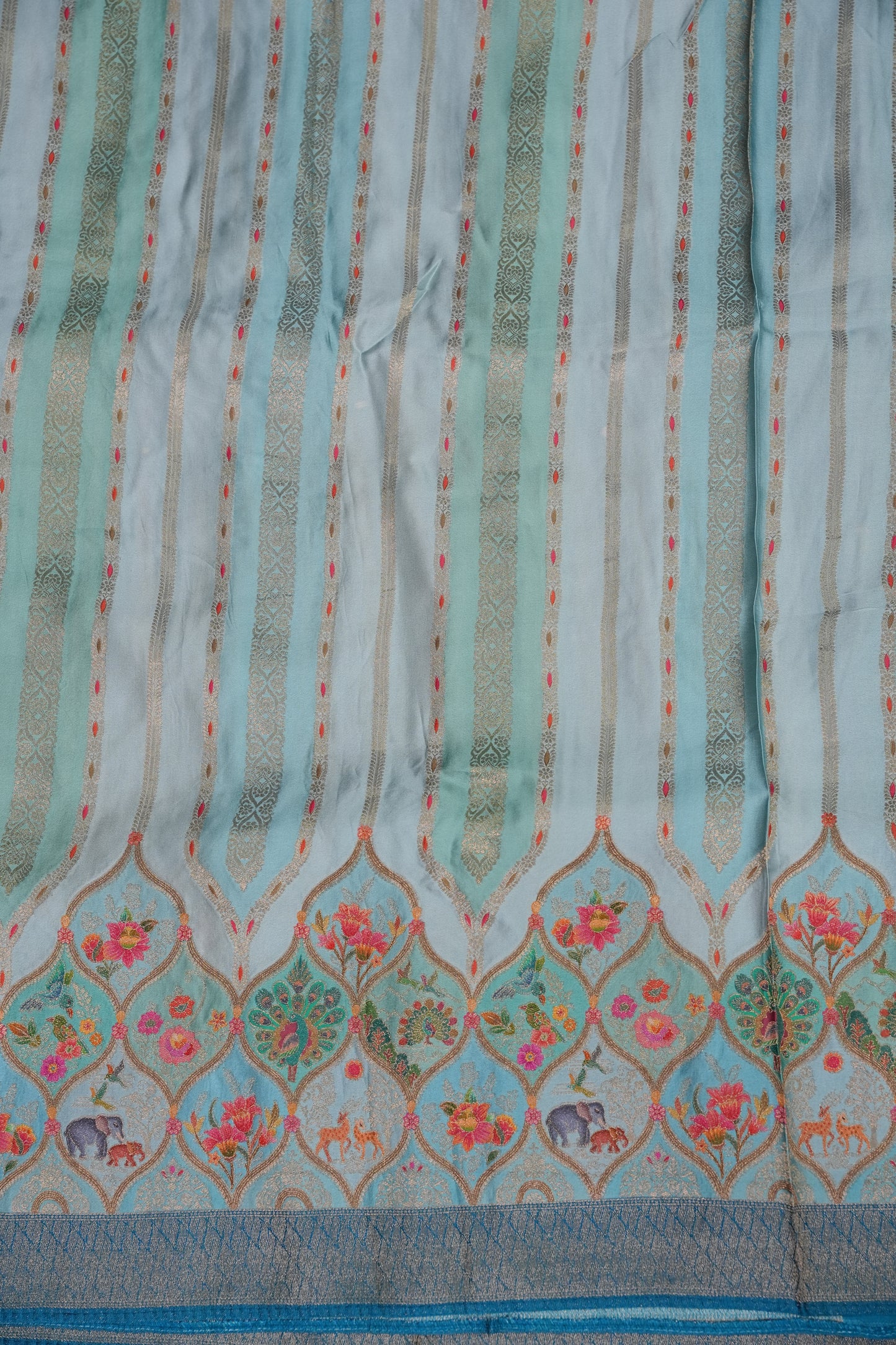 Munga & Mashru Silk Saree – Powder Blue with Multicolour Floral Weaves