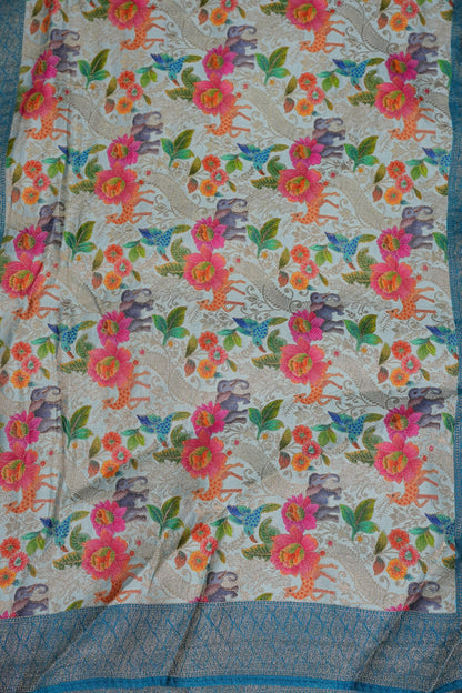 Munga & Mashru Silk Saree – Powder Blue with Multicolour Floral Weaves