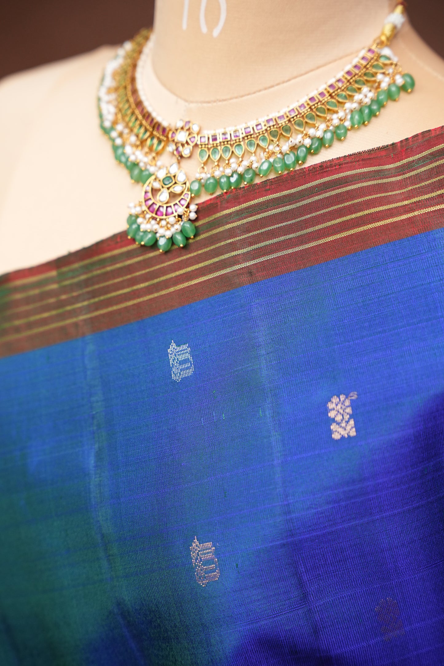 Pure Soft Silk Saree - Royal Blue & Red
