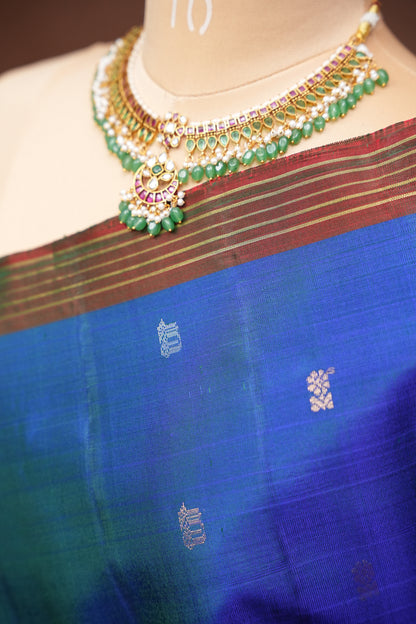 Pure Soft Silk Saree - Royal Blue & Red