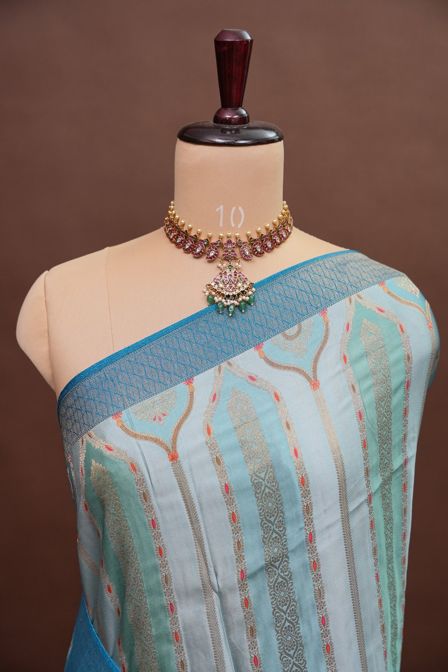 Munga & Mashru Silk Saree – Powder Blue with Multicolour Floral Weaves