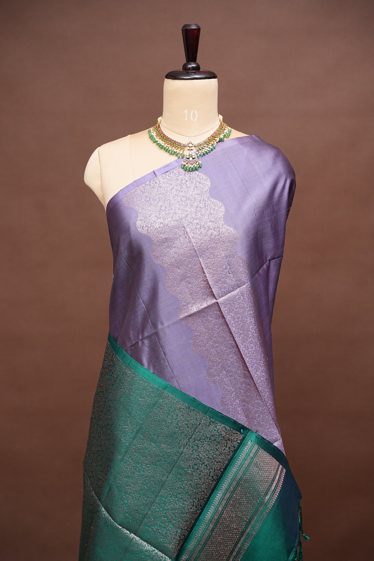 Pure Soft Silk Saree - Lavender & Emerald Green