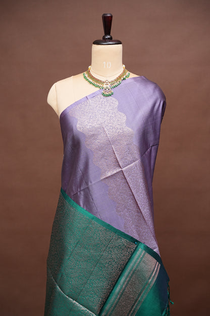 Pure Soft Silk Saree - Lavender & Emerald Green