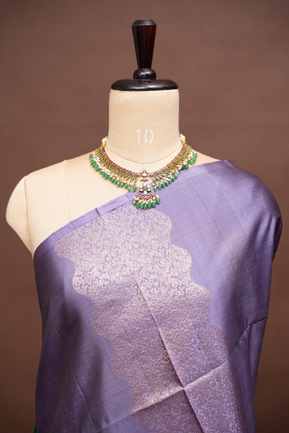 Pure Soft Silk Saree - Lavender & Emerald Green