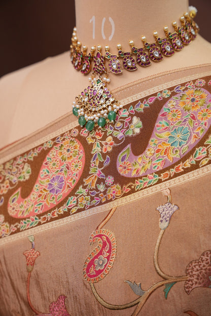 Kashmiri Pashmina Mellow Tissue Saree - Antique Gold Beige