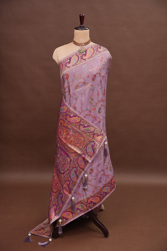 Kashmiri Pashmina Mellow Tissue Saree - Dusty Lavender / Lilac Tone.