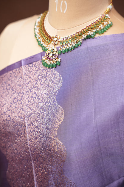 Pure Soft Silk Saree - Lavender & Emerald Green