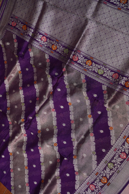 Mellow Tissue & Banarasi Fusion Saree with Meenakari Detailing – Deep Purple