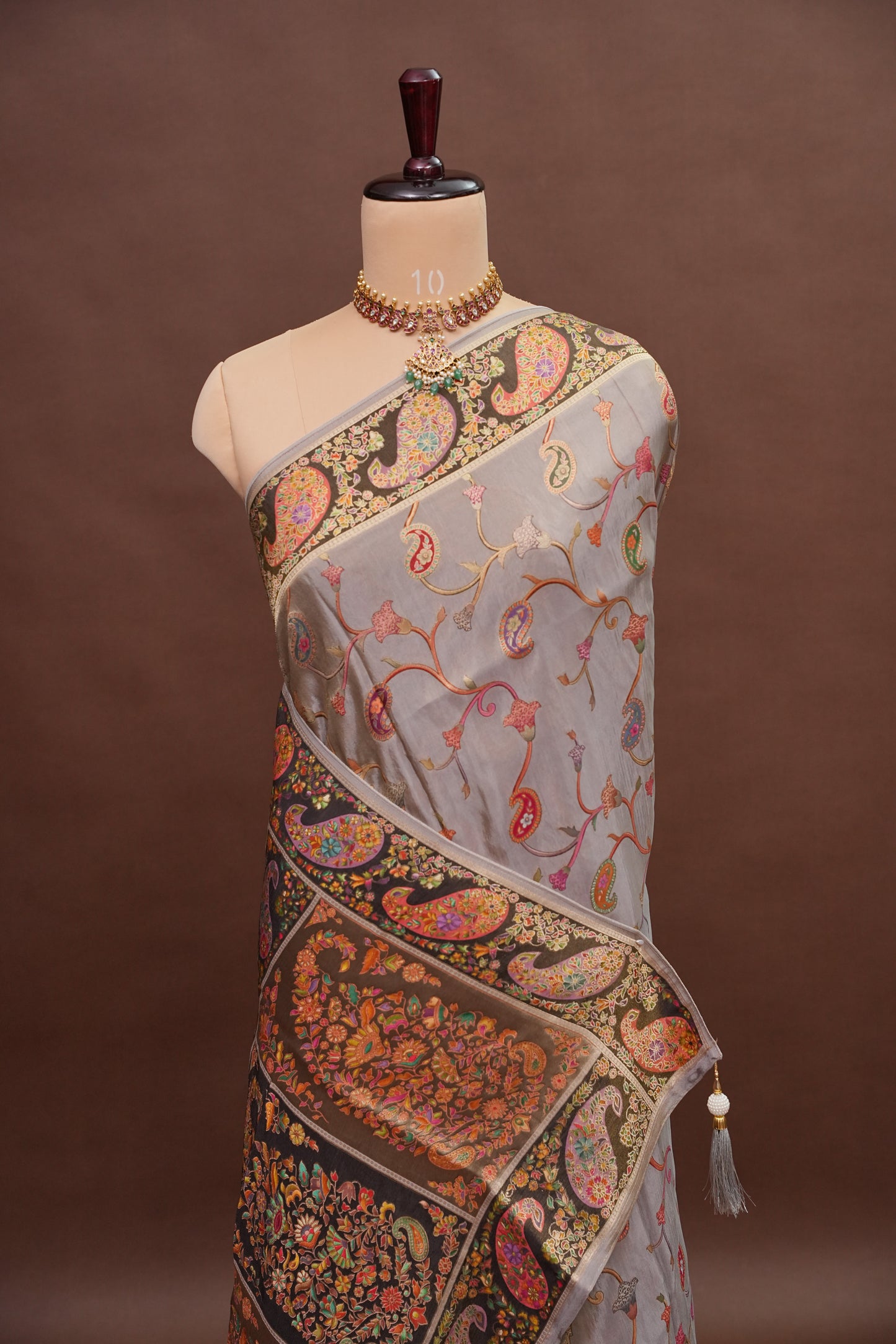 Kashmiri Pashmina Mellow Tissue Saree - Soft Grey