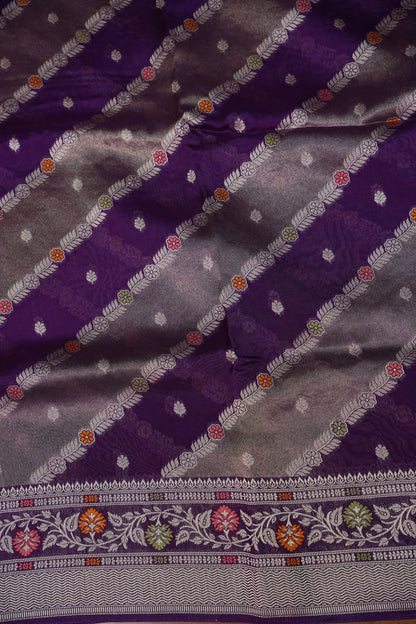 Mellow Tissue & Banarasi Fusion Saree with Meenakari Detailing – Deep Purple