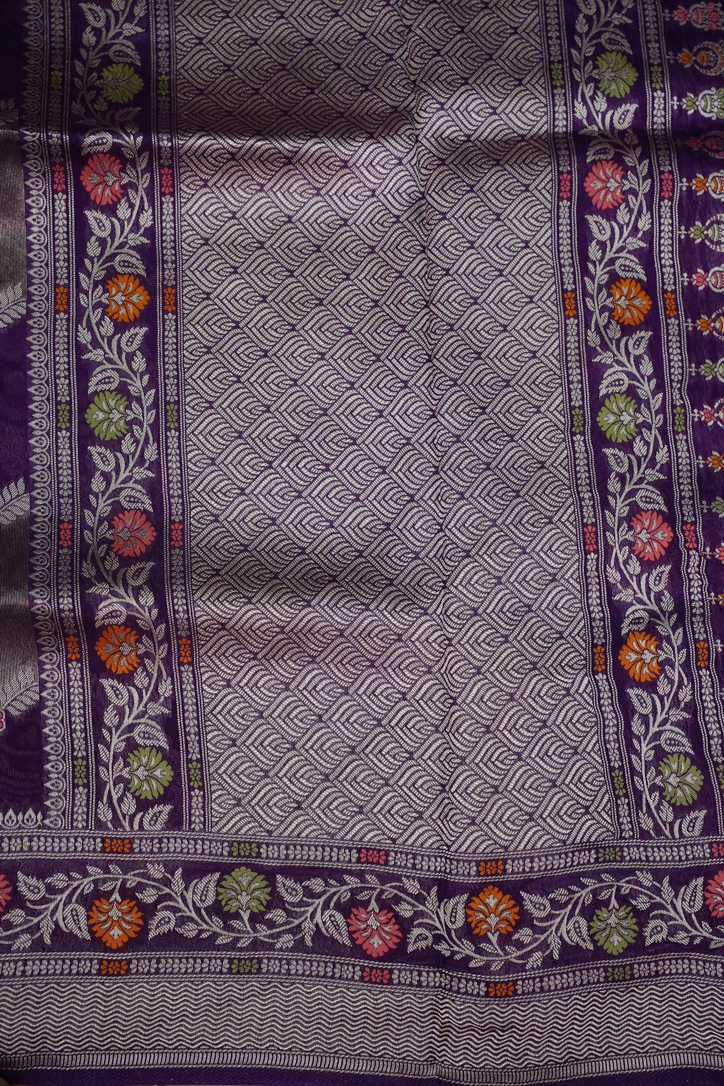 Mellow Tissue & Banarasi Fusion Saree with Meenakari Detailing – Deep Purple