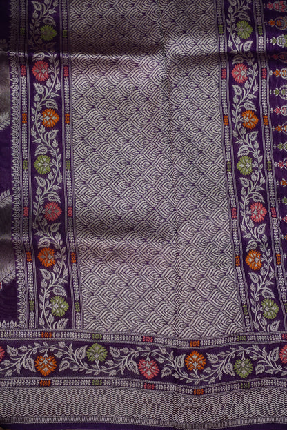 Mellow Tissue & Banarasi Fusion Saree with Meenakari Detailing – Deep Purple