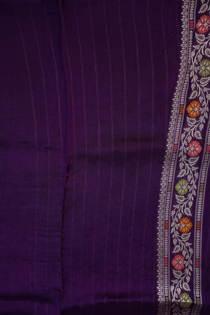 Mellow Tissue & Banarasi Fusion Saree with Meenakari Detailing – Deep Purple