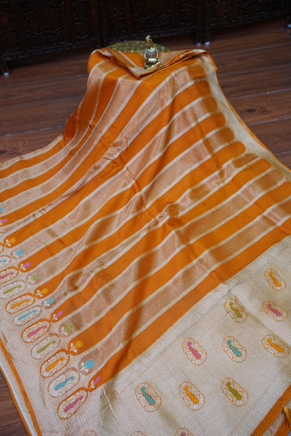Mellow Tissue & Banarasi Fusion Saree with Meenakari Detailing – Mustard Yellow