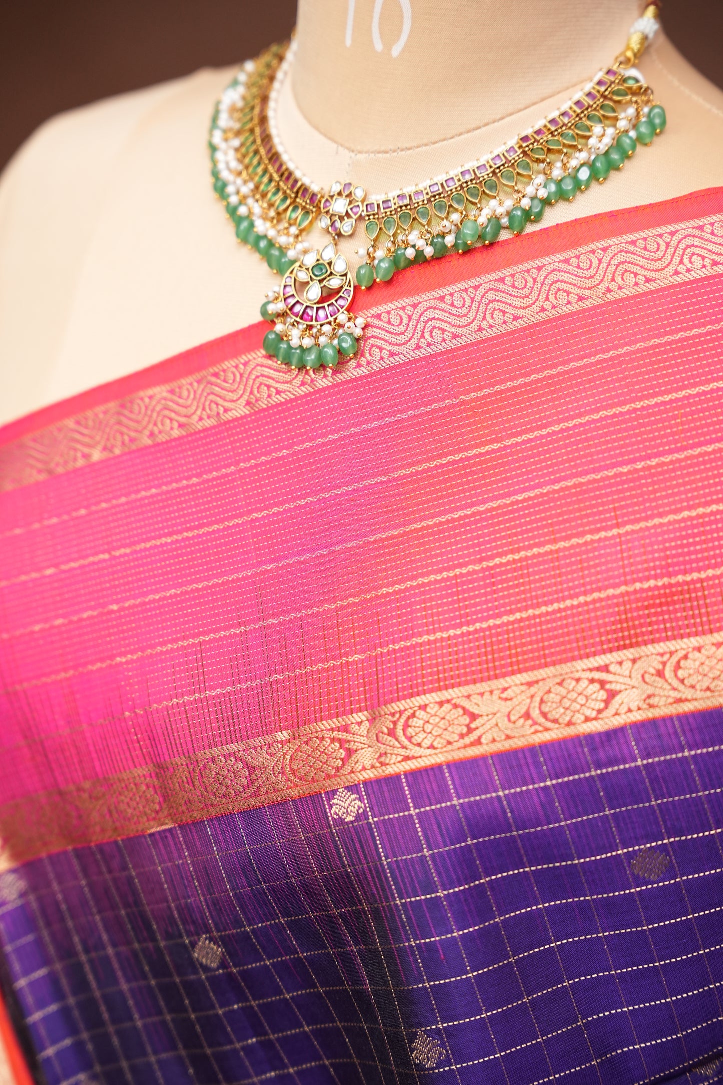 Pure Soft Silk Saree - Deep Purple with Pink & Orange