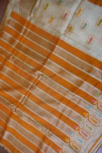 Mellow Tissue & Banarasi Fusion Saree with Meenakari Detailing – Mustard Yellow