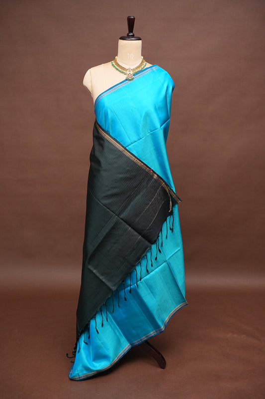 Pure Soft Silk Saree - Blue & Green