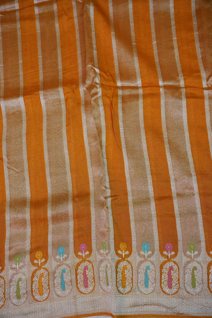 Mellow Tissue & Banarasi Fusion Saree with Meenakari Detailing – Mustard Yellow
