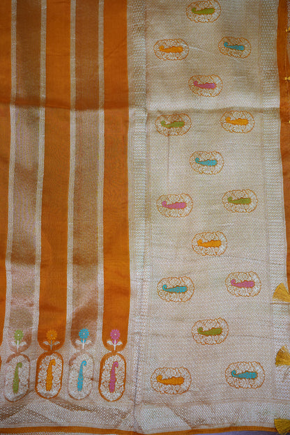 Mellow Tissue & Banarasi Fusion Saree with Meenakari Detailing – Mustard Yellow