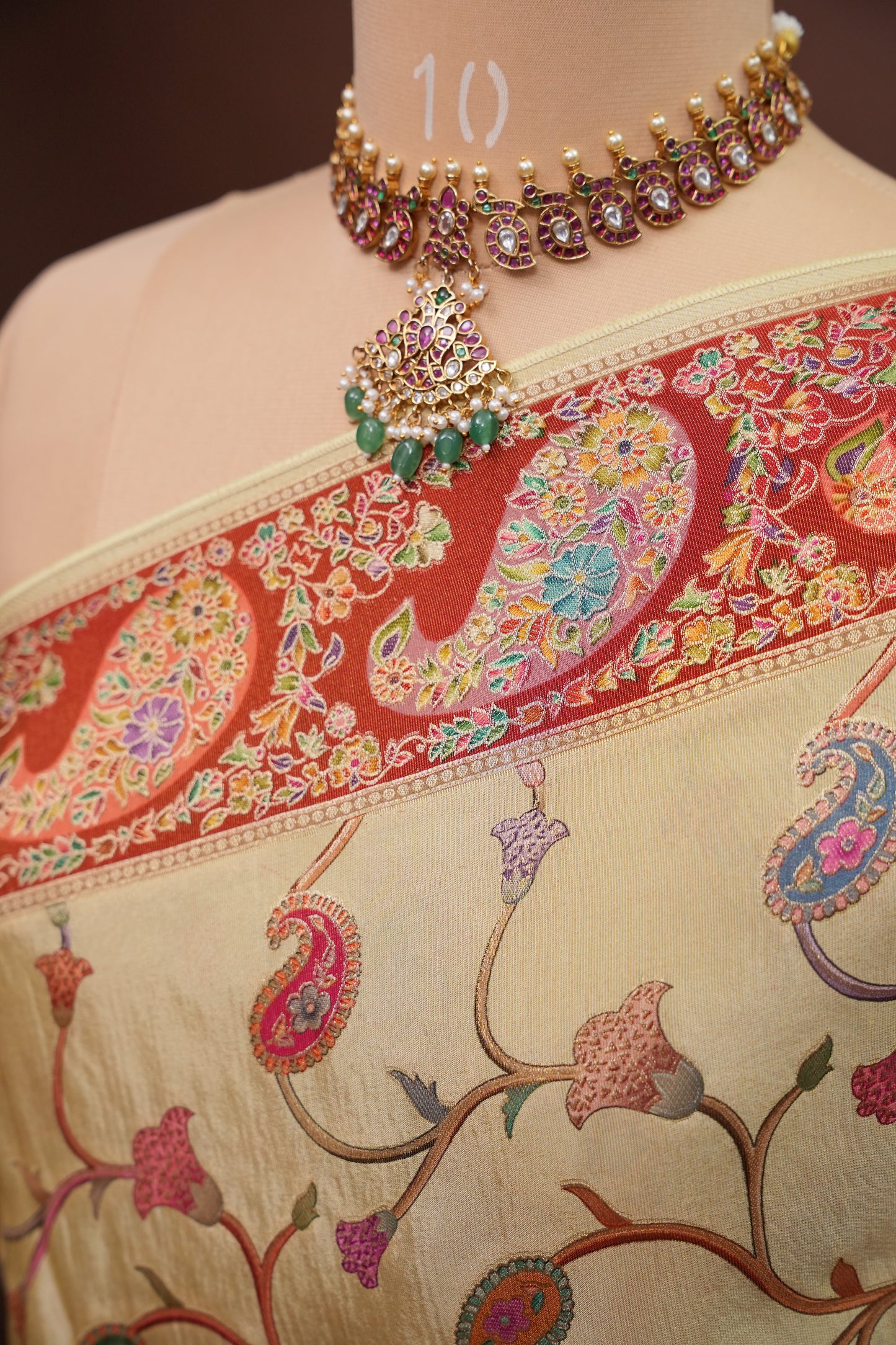Kashmiri Pashmina Mellow Tissue Saree - Ivory Gold
