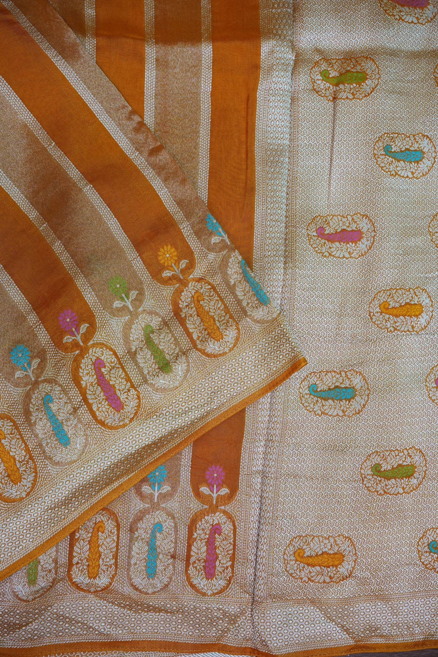 Mellow Tissue & Banarasi Fusion Saree with Meenakari Detailing – Mustard Yellow