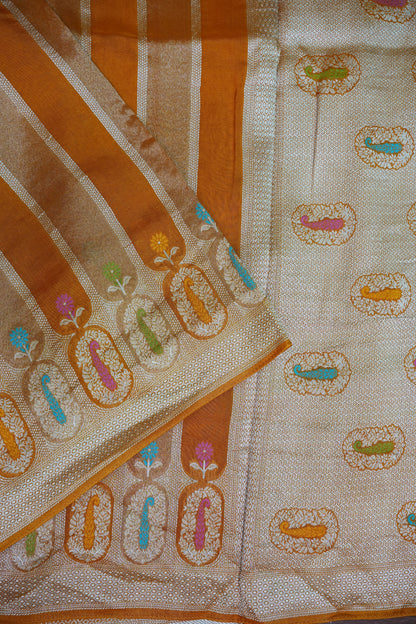 Mellow Tissue & Banarasi Fusion Saree with Meenakari Detailing – Mustard Yellow