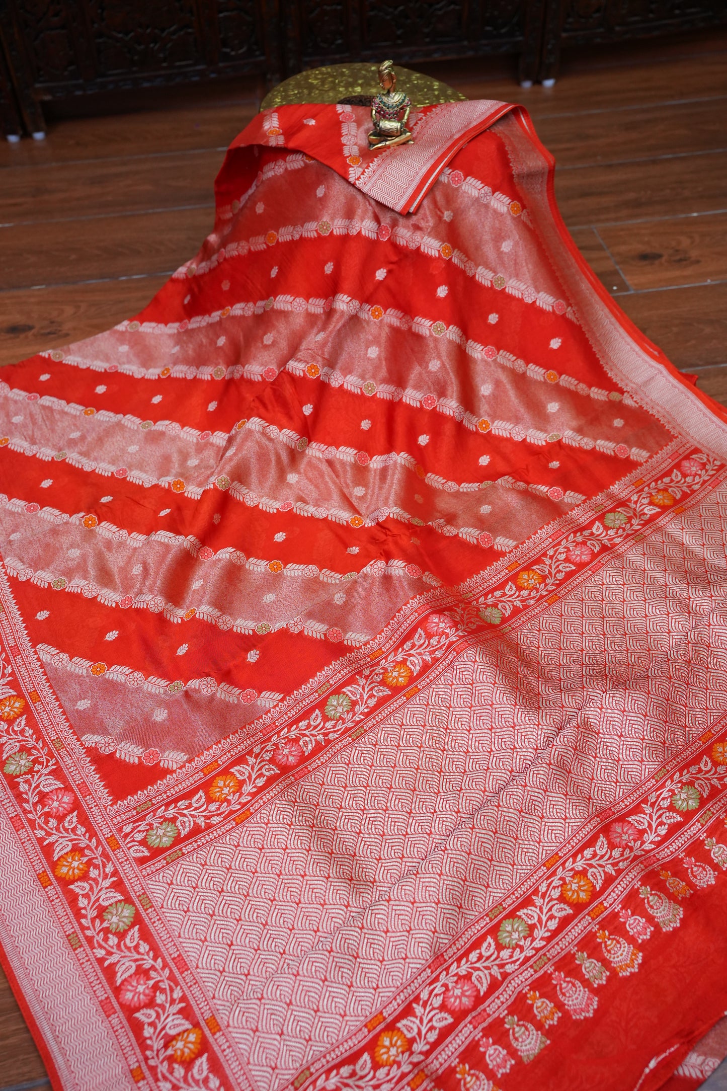 Mellow Tissue & Banarasi Fusion Saree with Meenakari Detailing – Red