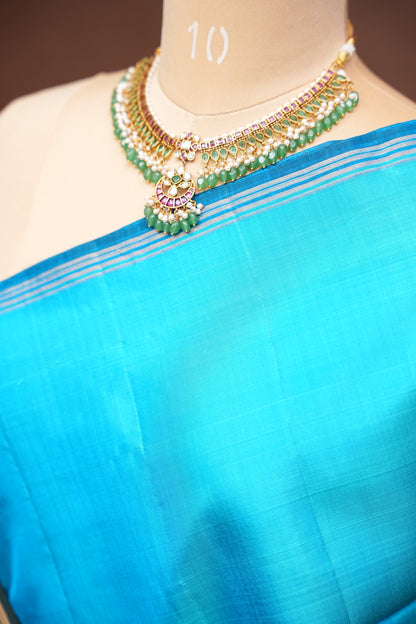 Pure Soft Silk Saree - Blue & Green