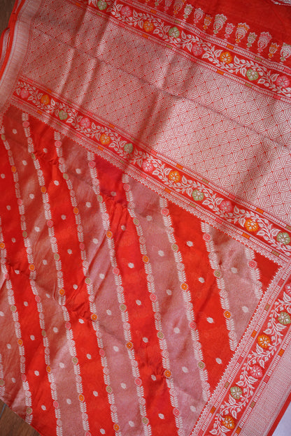 Mellow Tissue & Banarasi Fusion Saree with Meenakari Detailing – Red