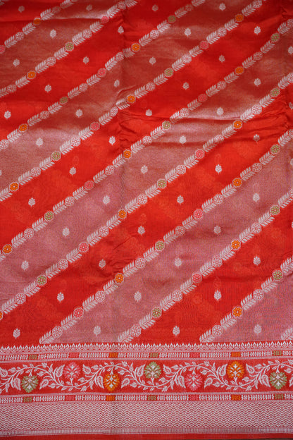 Mellow Tissue & Banarasi Fusion Saree with Meenakari Detailing – Red
