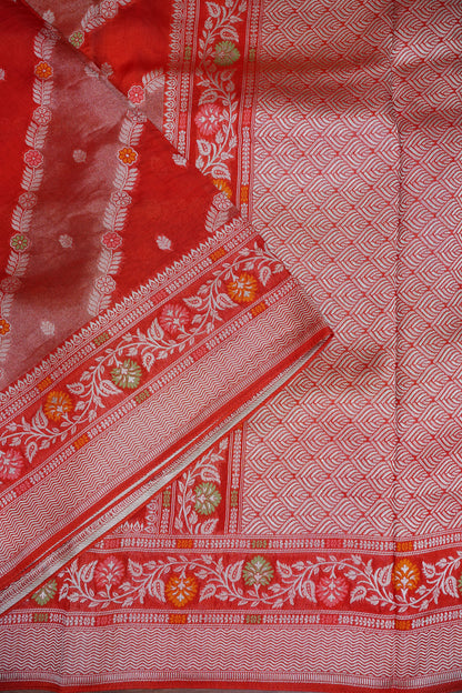 Mellow Tissue & Banarasi Fusion Saree with Meenakari Detailing – Red