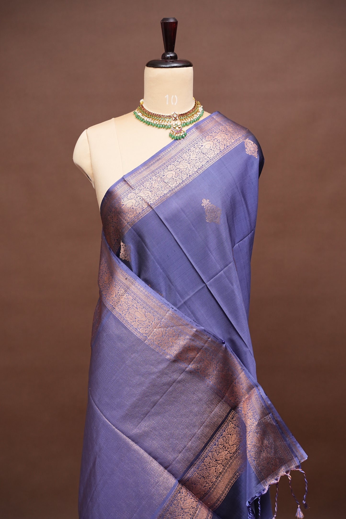 Pure Soft Silk Saree - Purple & Antique Gold