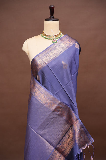 Pure Soft Silk Saree - Purple & Antique Gold