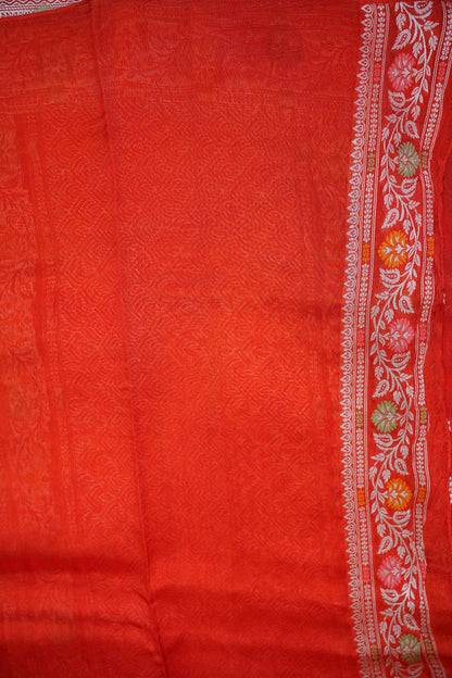 Mellow Tissue & Banarasi Fusion Saree with Meenakari Detailing – Red