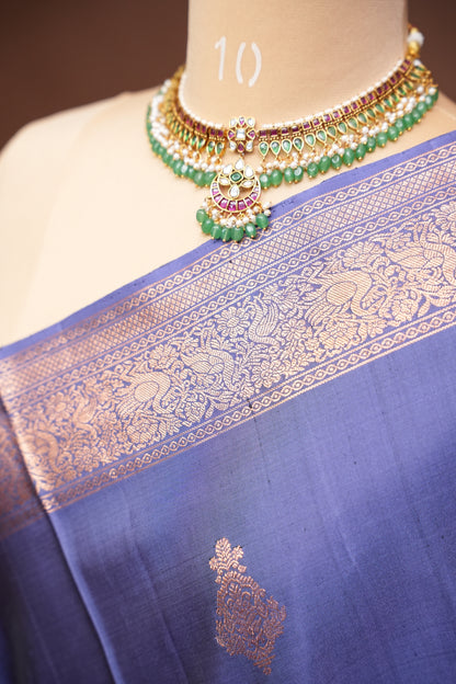 Pure Soft Silk Saree - Purple & Antique Gold