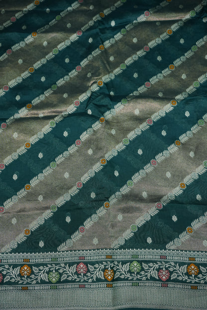 Mellow Tissue & Banarasi Fusion Saree with Meenakari Detailing – Teal Green
