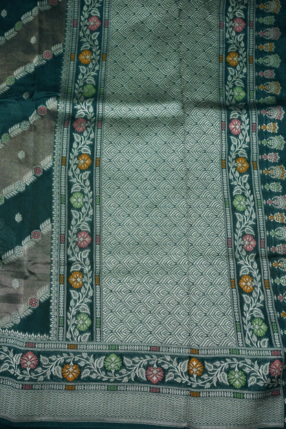 Mellow Tissue & Banarasi Fusion Saree with Meenakari Detailing – Teal Green