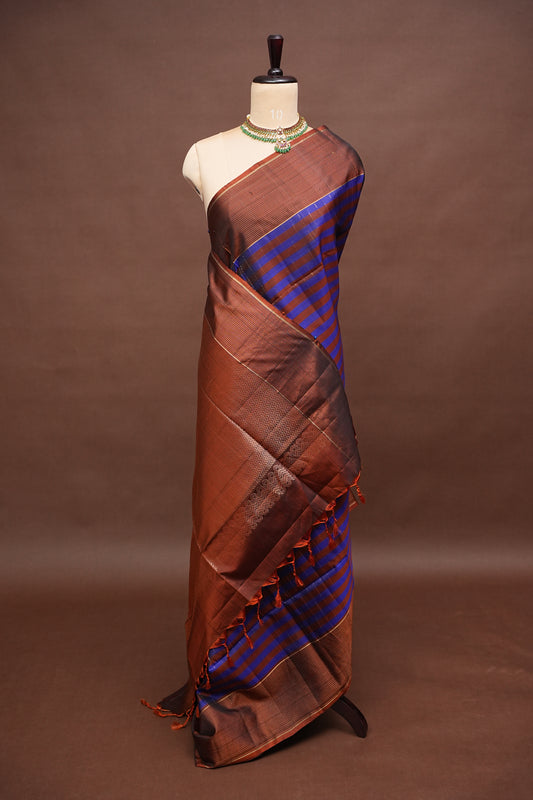 Pure Soft Silk Saree  - Copper & Royal Blue